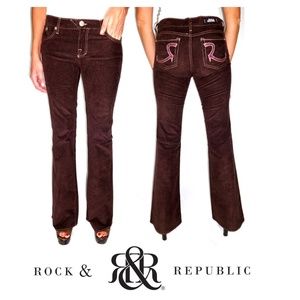 Rock & Republic Brown Cords Pants Pink Crystals